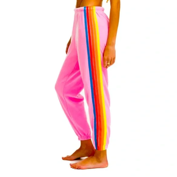 Aviator Nation Pants Jumpsuits Aviator Nation Pink 5 Stripe Sweatpants Poshmark